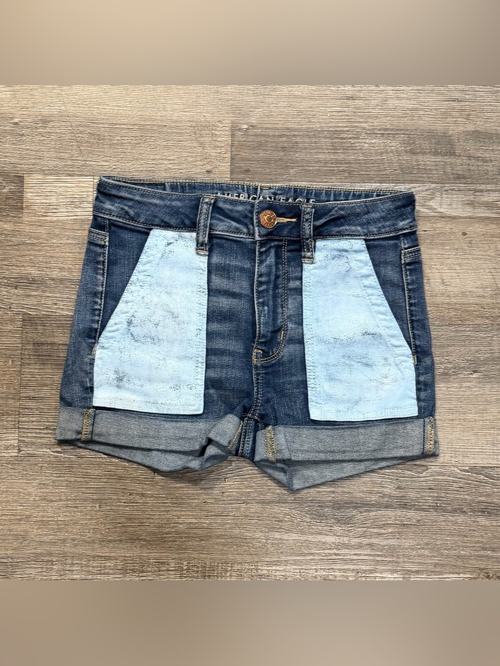 American Eagle Outfitters Two-Tone Light and Dark Blue Denim Shorts